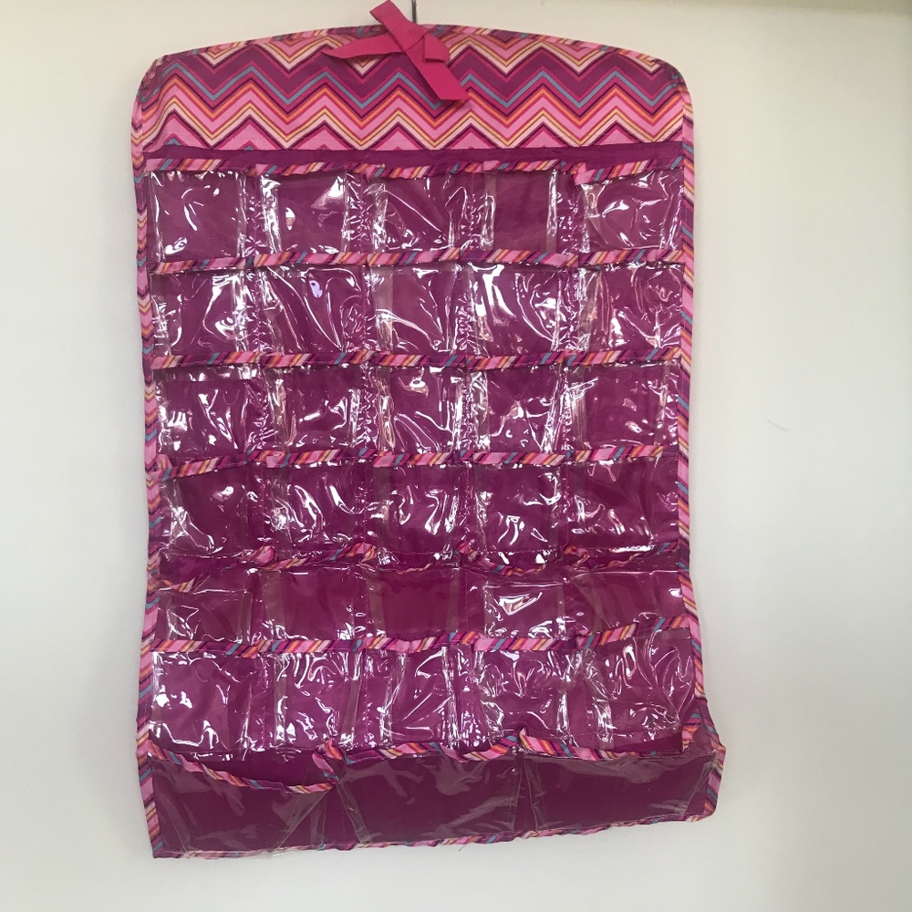 Hanging Jewelry Organizer Hot Pink and Chevron